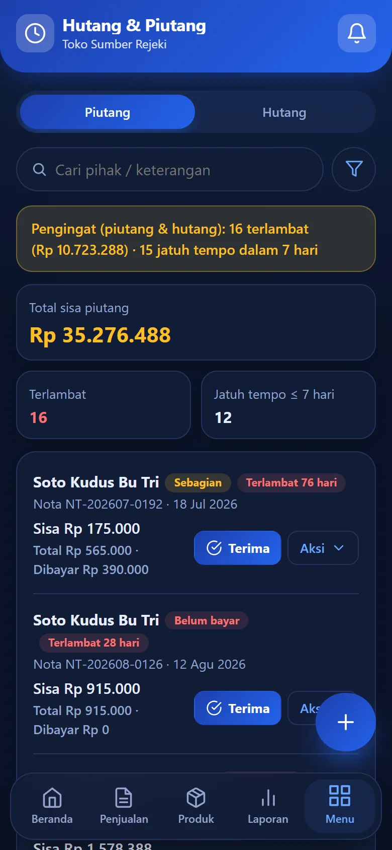 Daftar hutang dan piutang