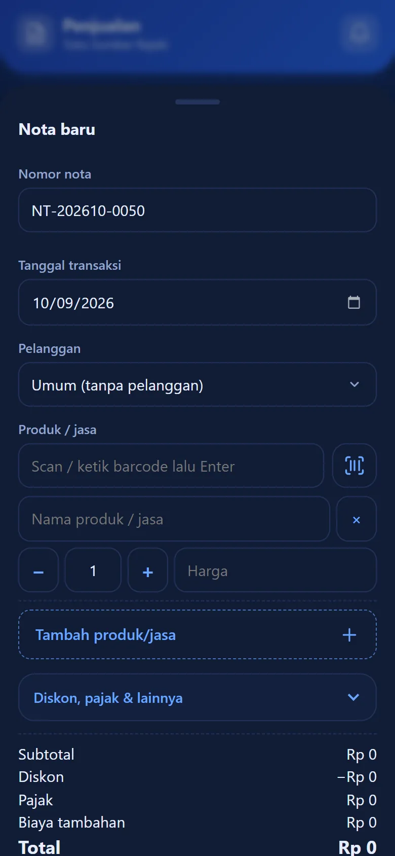 Form nota baru