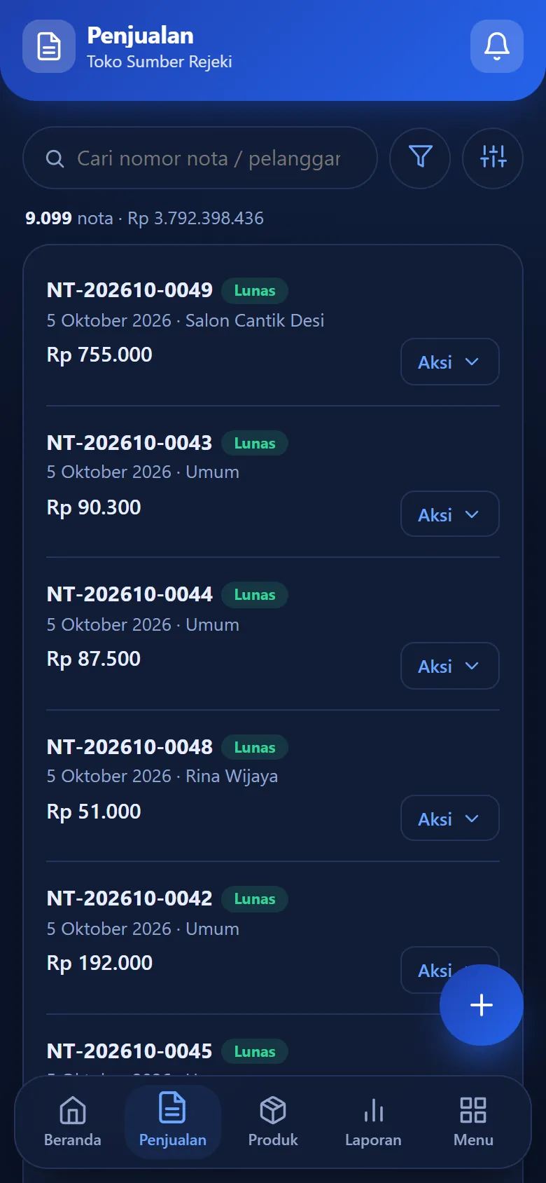 Daftar nota penjualan